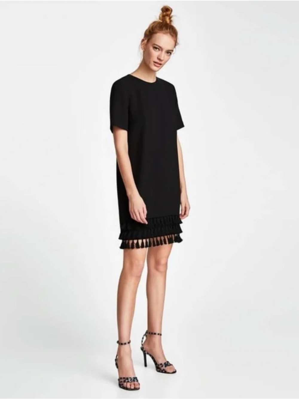 ZARA WOMAN BLACK TASSEL SHIFT DRESS